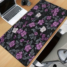 Extra Large Non-Slip Rubber Mouse Pad - Purple Floral Leaf Pattern on a Black picture