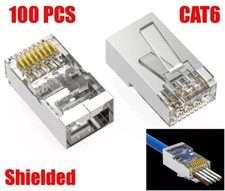 100 Pcs CAT6 Shielded RJ45 STP Network Ethernet Feed Thru Plug Cable Connector picture