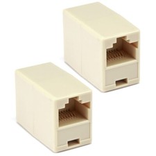 2x RJ45 8P8C Straight Inline Coupler Connector Ethernet Network LAN Cable Beige picture