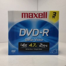 Maxell DVD-R 4.7GB 2Hrs Data Video 4x Speed Write-Once 3 Pack Brand New Sealed picture