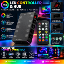 10-Port ARGB & PWM Fan Hub Controller - Magnetic Mount 5V/3PIN RGB PC Fan Hub picture