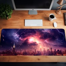 Fantasy World Deskmat - Meteor Shower Design, Space, Aesthetic City Mousepad. picture