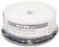 25-Pak RITEK PRO Waterproof GLOSSY White Inkjet Hub 50GB 4X Blu-ray BD-R DL picture