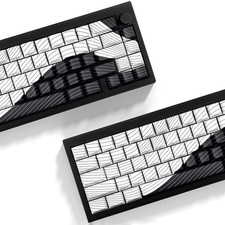 PBT Keycaps,White & Black Topographic 128 Keys Shine Through Side Print Keyca... picture