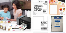 100 Full Sheets Sticker Paper for Laser & Ink Jet Printers, 8.5