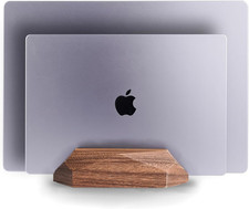 Dual Laptop Holder Adjustable Vertical Laptop Stand, 2 Slots Macbook Stand Wood, picture