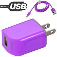 1-Port USB Travel Adapter Charger 1A USB Micro B Cable Smartphone Tablet Purple picture