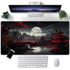 Japanese Desk Mat Riverside Full Moon Desk Pad Black Red Large Mouse Pad Gami... picture