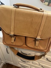 Kenneth Cole New York Tan Leather Laptop Briefcase, Adjustable Strap picture