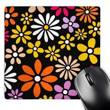 3dRose Retro Flower Pattern Mouse Pad 8x8 White Yellow Orange Daisy 60s 70s picture