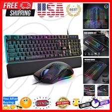 K10 Wired Gaming Keyboard & Mouse Combo with Wrist Rest, Adjustable RGB Mecha... picture