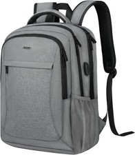15.6 Inch Travel Laptop Backpack with USB Port, Grey | Slim Water-Resistant Back picture