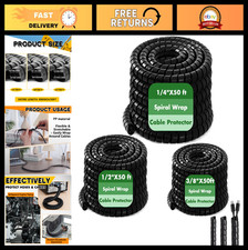 3 Pcs Spiral Cable Protector Wrap, 50 FT Hydraulic Hose Sleeve, 1/4