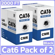 2 Pack 1000ft Cat6 Ethernet Cable Riser CMR Solid 23AWG UTP LAN Pull Black picture