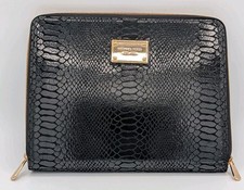 Michael Kors Black Python Embossed Zip Around iPad Folio Case Gold Hardware MK picture