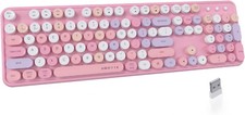 Dual Mode Colorful Wireless Keyboard Bluetooth and USB Receiver Retro Typewri... picture