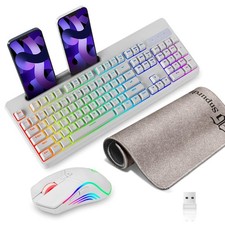 RGB Wireless Rechargeable Gaming Keyboard Mouse Combo w/ Tablet/Phone Holder picture