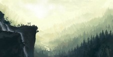 Landscape torii cliff mountains forest waterfall fantasy Custom Gaming Mat Desk picture