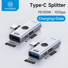 Hagibis USB-C Dual Adapter 100W PD Charging + 10Gbps Data Port Splitter Hub picture