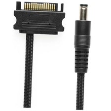 CRJ 15-Pin SATA to 12V DC Plug Adapter Cable - 12-inch (30cm), Black Sleeved - picture