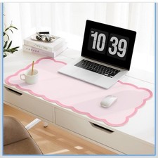 Pink Scalloped Desk Mat 31.5x15.7 PU Leather picture