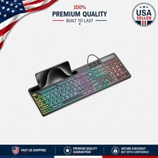 WK712 Full-Size RGB Backlit Keyboard with Phone Holder - Quiet & Stylish picture
