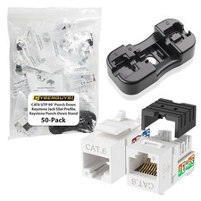 Slim Profile Cat6 UTP 90° PunchDown RJ45 Keystone Jacks Bulk 50Pack picture