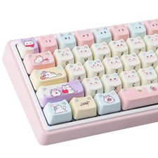 PBT Keycaps Mao Profile Pink Cream 127 Keys Cute Hiding Cat Theme Custom Set picture