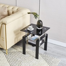 2Pcs Tempered Glass Sofa Table 2-Tier Black End Table for Office picture