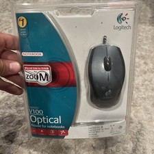 Logitech V100 3-Button USB Optical Mouse Tilt Wheel Plus Zoom Black/Gray - NEW picture