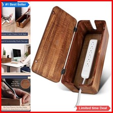 Large Cable Management Box Mango Wood Power Strip Cord Hider Magnetic Lid picture