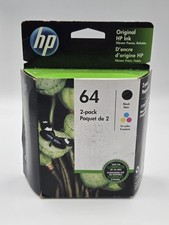 Genuine HP 64 Black Tri-Color Ink Cartridges 2 Pack X4D92AN Warranty 08/2021 picture