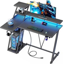 39 Inch Gaming Desk with LED Lights & Power Outlet, Small Gaming Computer Desk picture