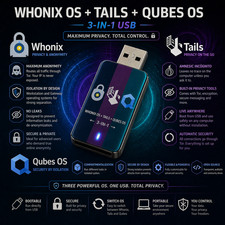 Linux 3-in-1 Whonix OS + Qubes OS + Tails OS Boot USB - COMPLETE Privacy Bundle picture