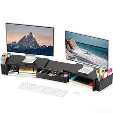Dual Monitor Stand Riser with Drawer and 2 Pen Holders picture