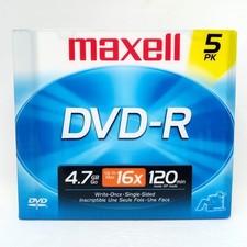 5 Pack Maxell DVD-R 4.7GB 16X Jewel Case Data Video 120 Minutes NEW picture