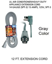 12ft Heavy Duty Appliance AC Power Electric Extension Cord 14 Gauge 15A UL Gray picture