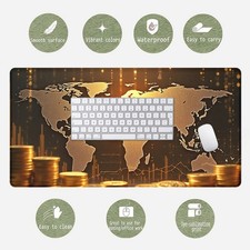 1, Luxury Golden World Map And Bitcoin Coin Design Mouse Pad - Non-Slip Rubber picture