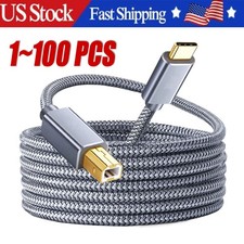 USB-C to USB-B 2.0 Cable For Nylon Epson HP Canon Brother Printer Scanner Lot picture