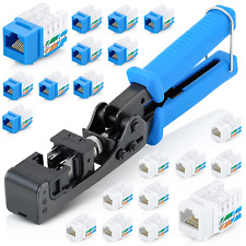 90° Angled Speed Termination Tool - with 10 Blue & 10 White Cat6 Keystone Jacks picture
