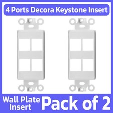 2 Pack Keystone Wall Plate Insert Four Port 4 Hole Jack fits Decora Wallplate picture