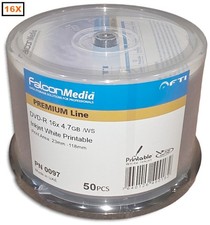 50-Pak FalconMedia 16X White Inkjet Hub DVD-R's with HARD COAT RECORD SURFACE picture