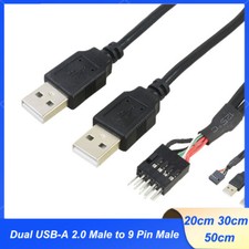 Dual USB-A 2.0 Male to 9 Pin Male / Female USB Header PCB Motherboard Cable 50cm picture