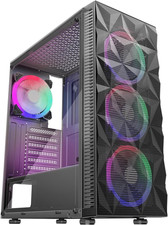 PC Case Pre-Install 4 RGB Fans, ATX Gaming Computer Case with Diamond-Shaped Mes picture
