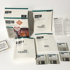 Vintage Symantec Norton Desktop for Wndows DOS IBM Software Disk Books SIGNED picture