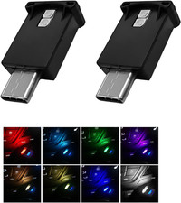 2 PCS USB Type C LED Ambient Light, 8 Colors RGB Car Interior Atmosphere Lamp, P picture