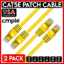 2 PCS Yellow Cat5e Patch Cable Cat5 Ethernet Cord RJ45 Connectors LAN UTP Wire picture