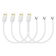 4Pcs 0.25m/0.82Ft USB Pigtail Cable, 5V 2.4A USB A to 4Pin Bare Wire, Gold White picture