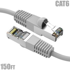 150FT Cat6 RJ45 Ethernet LAN Network SSTP Shielded Patch Cable Copper 26AWG Gray picture