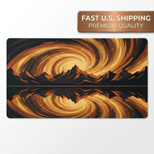 Orange Swirl Mountain Gaming Mouse Pad Extended Desk Mat 36x18 Stitched Edges picture
